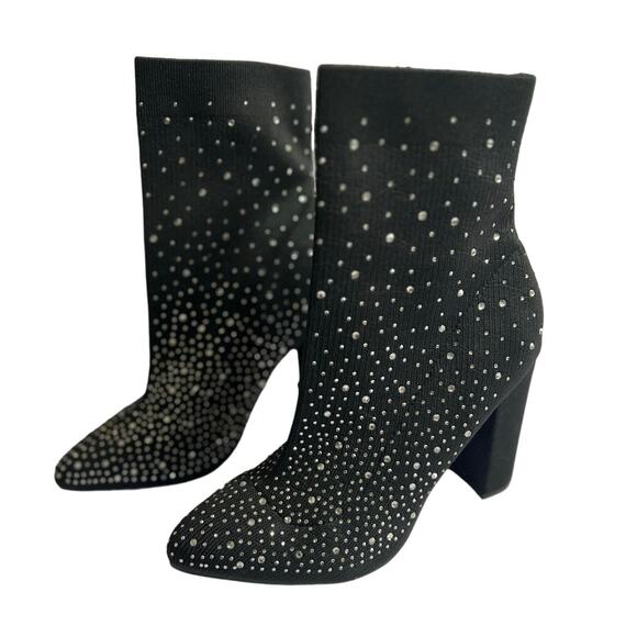 Wild Diva Rhinestone Studded Ankle Sock Block Heel Boots/7 - Picture 1 of 9